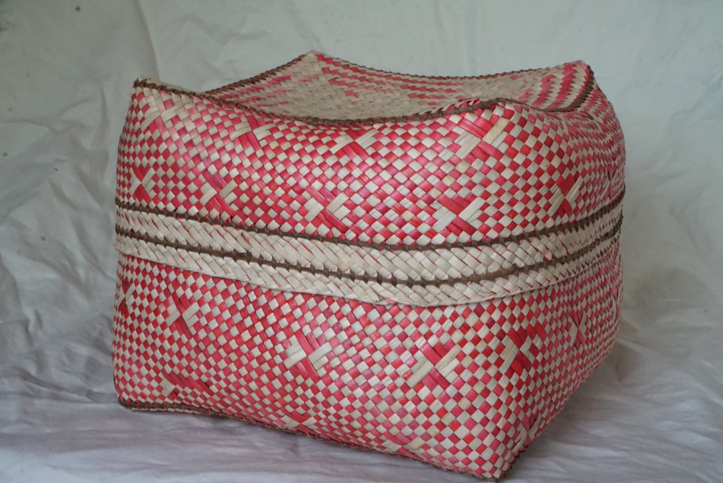 Handwoven Lidded Basket in Red