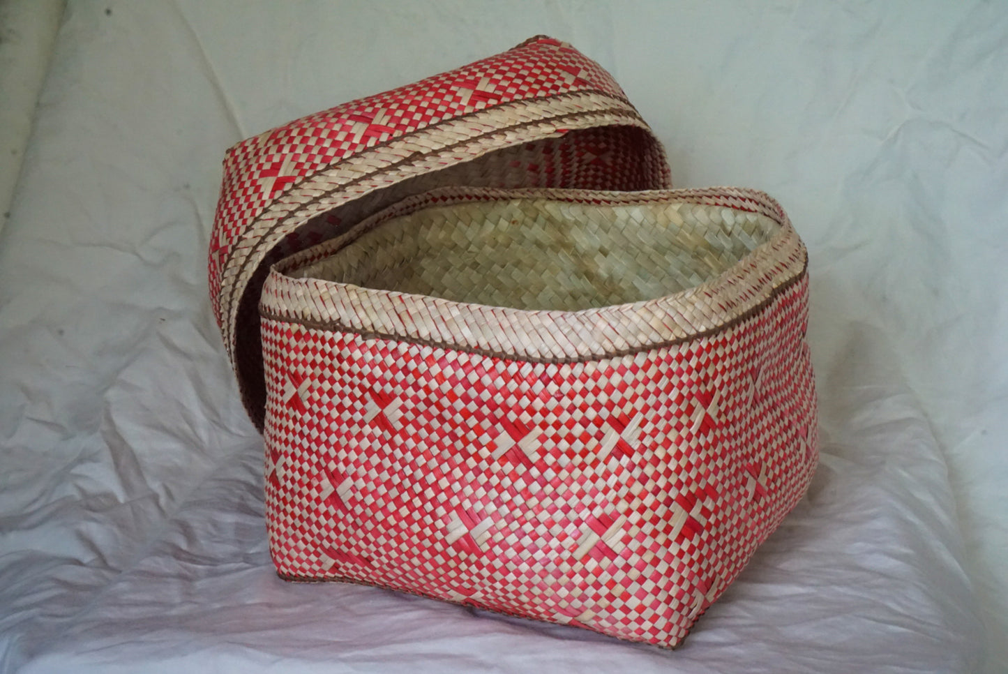 Handwoven Lidded Basket in Red