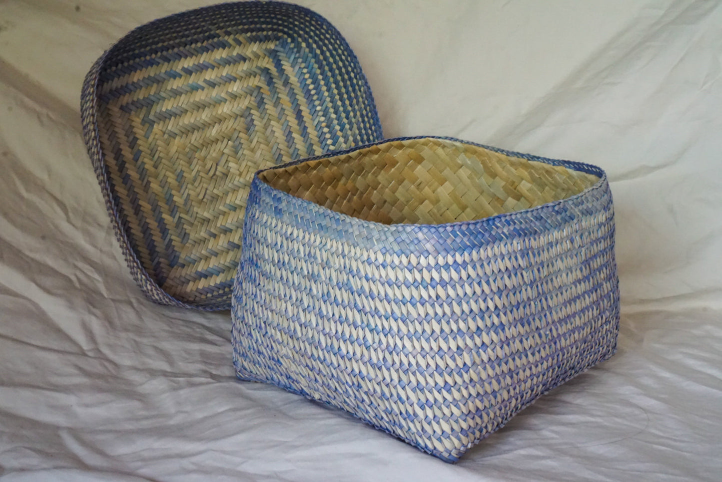 Handwoven Lidded Basket in Blue