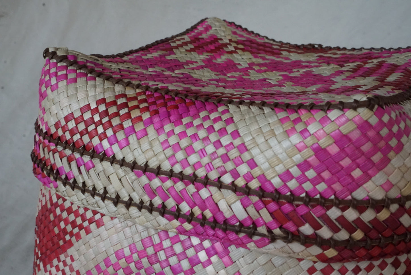 Handwoven Lidded Basket in Pink and Red