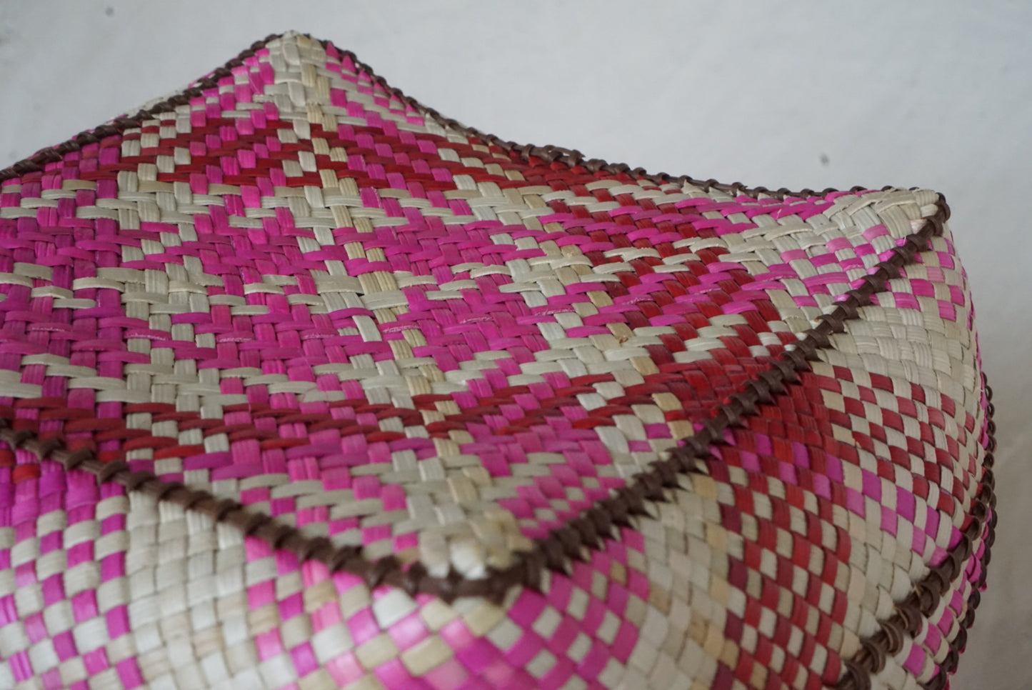 Handwoven Lidded Basket in Pink and Red