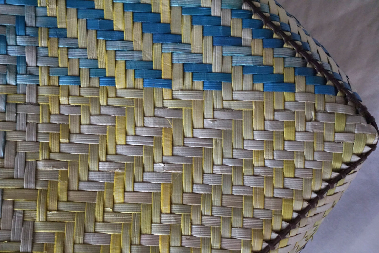 Handwoven Lidded Basket in Lightwash Yellow and Blue